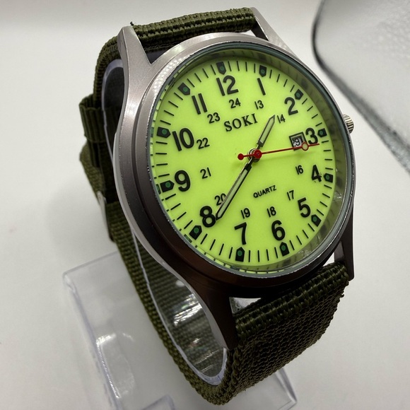 New Soki Canvas Green Belt, Military Watch, Date Display, Men's (New Battery) - Picture 5 of 9